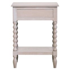 Rustic Light Grey Taupe Pine Wood 2 Tier 1 Drawer Bedside Cabinet Side Table With Turned Bobbin Legs