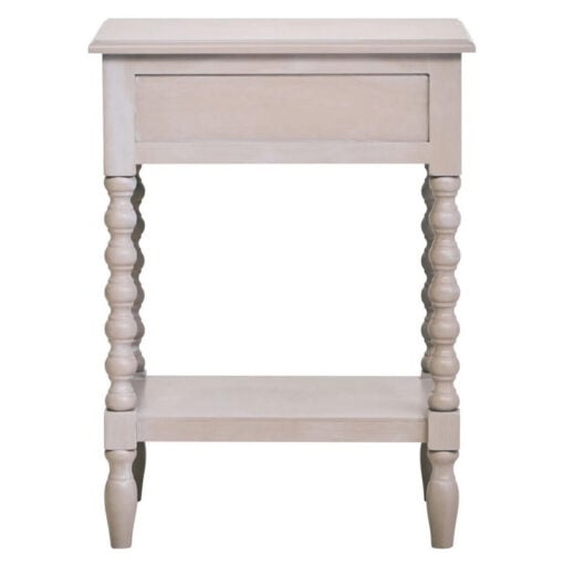 Rustic Light Grey Taupe Pine Wood 2 Tier 1 Drawer Bedside Cabinet Side Table With Turned Bobbin Legs