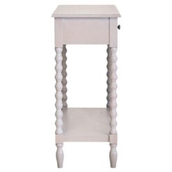 Rustic Light Grey Taupe Pine Wood 2 Tier 2 Drawer Slim Console Table With Turned Bobbin Legs