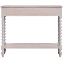 Rustic Light Grey Taupe Pine Wood 2 Tier 2 Drawer Slim Console Table With Turned Bobbin Legs
