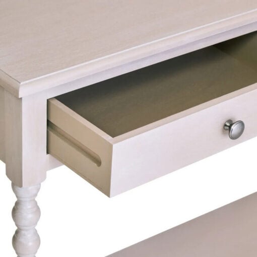 Rustic Light Grey Taupe Pine Wood 2 Tier 2 Drawer Slim Console Table With Turned Bobbin Legs