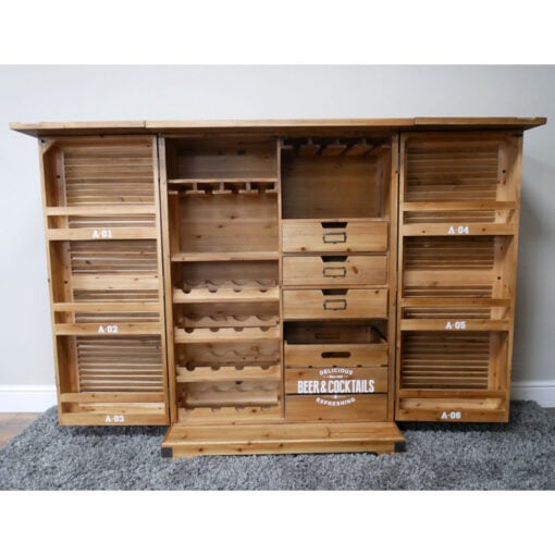 Rustic Solid Light Fir Wood 2 Shutter Door Bar Cabinet Drinks Cabinet 123cm