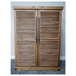 Rustic Solid Light Fir Wood 2 Shutter Door Bar Cabinet Drinks Cabinet 123cm