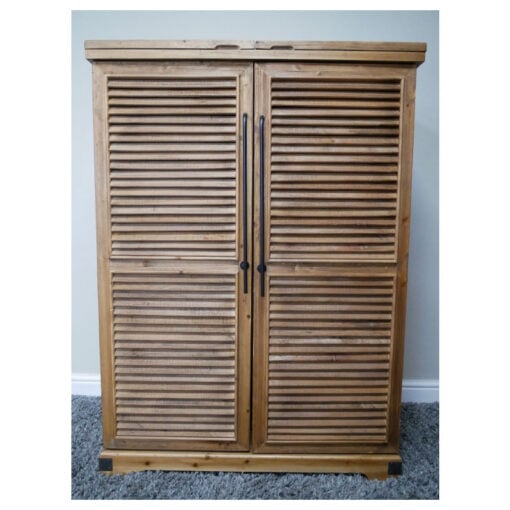 Rustic Solid Light Fir Wood 2 Shutter Door Bar Cabinet Drinks Cabinet 123cm