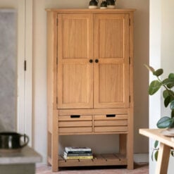 Rustic Solid Light Oak Wood Freestanding Wooden Kitchen Storage Larder Cupboard 170cm