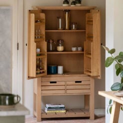 Rustic Solid Light Oak Wood Freestanding Wooden Kitchen Storage Larder Cupboard 170cm