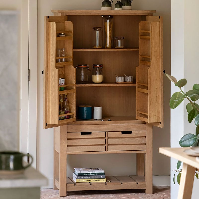 Rustic Solid Light Oak Wood Freestanding Wooden Kitchen Storage Larder Cupboard 170cm Rustic Solid Light Oak Wood Freestanding Wooden Kitchen Storage Larder Cupboard 170cm