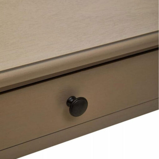 Rustic Taupe Pine Wood 2 Drawer Console Table Desk Dressing Table With Carved Legs 107cm