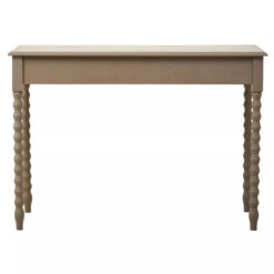 Rustic Taupe Pine Wood 2 Drawer Console Table Desk Dressing Table With Carved Legs 107cm