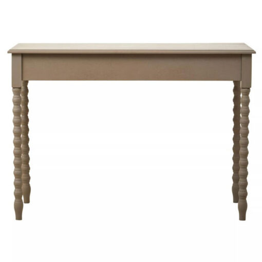 Rustic Taupe Pine Wood 2 Drawer Console Table Desk Dressing Table With Carved Legs 107cm