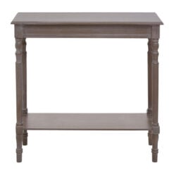 Rustic Taupe Pine Wood 2 Tier Slim Narrow Console Table Hallway Table With Carved Legs 80cm