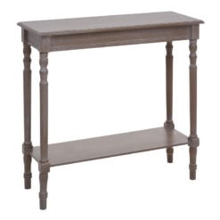 Rustic Taupe Pine Wood 2 Tier Slim Narrow Console Table Hallway Table With Carved Legs 80cm