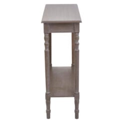 Rustic Taupe Pine Wood 2 Tier Slim Narrow Console Table Hallway Table With Carved Legs 80cm