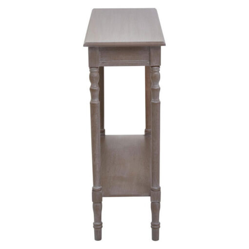 Rustic Taupe Pine Wood 2 Tier Slim Narrow Console Table Hallway Table With Carved Legs 80cm