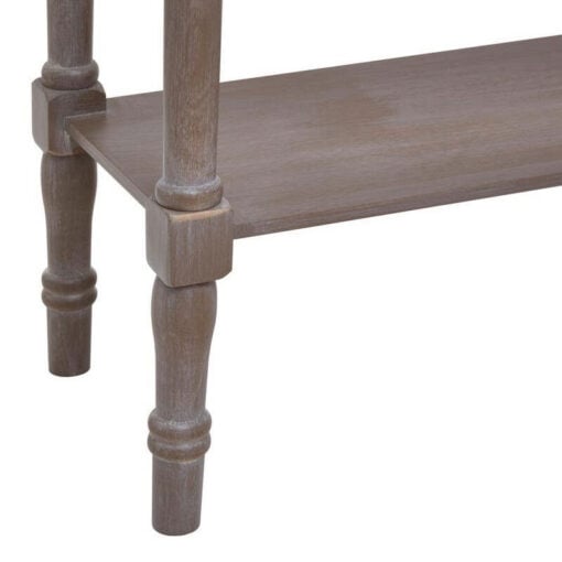 Rustic Taupe Pine Wood 2 Tier Slim Narrow Console Table Hallway Table With Carved Legs 80cm