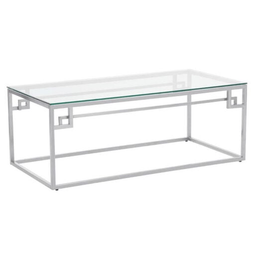 Silver Stainless Steel Chrome Metal And Glass Rectangular Coffee Table 120cm