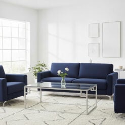 Silver Stainless Steel Chrome Metal And Glass Rectangular Coffee Table 120cm