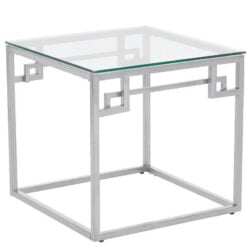 Silver Stainless Steel Chrome Metal And Glass Square End Lamp Table