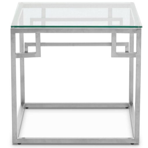Silver Stainless Steel Chrome Metal And Glass Square End Lamp Table