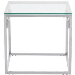 Silver Stainless Steel Chrome Metal And Glass Square End Lamp Table