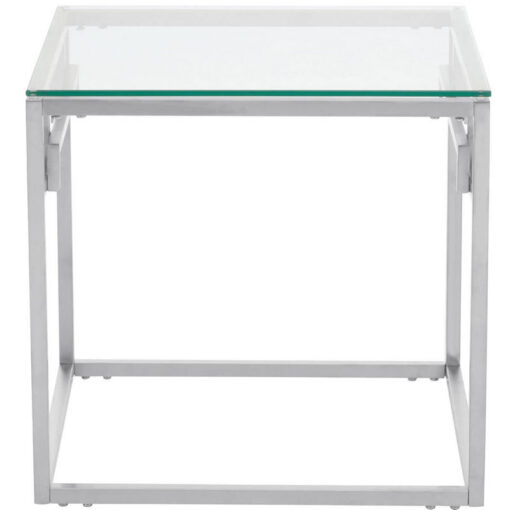 Silver Stainless Steel Chrome Metal And Glass Square End Lamp Table