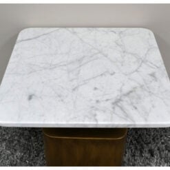 Boho Antique Gold Metal And White Marble Square Side Table