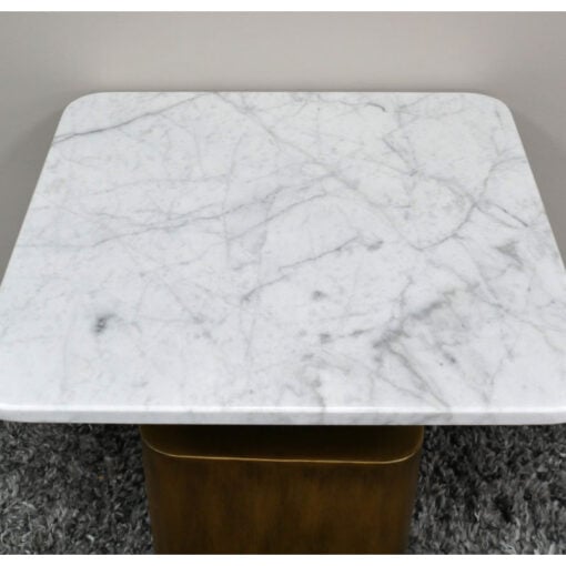 Boho Antique Gold Metal And White Marble Square Side Table
