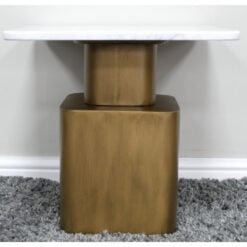 Boho Antique Gold Metal And White Marble Square Side Table