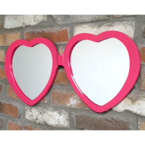 Boho Quirky Pink Love Heart Glasses Wall Mirror 60cm