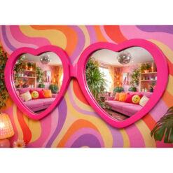 Boho Quirky Pink Love Heart Glasses Wall Mirror 60cm