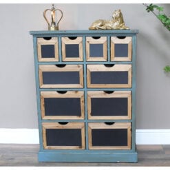 Boho Rustic 10 Drawer Teal Duck Egg Blue Solid Fir Wood Chest Of Drawers With Chalkboard Drawer Fronts