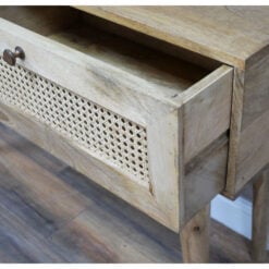 Boho Rustic Solid Light Acacia Wood And Rattan 2 Drawer Desk Dressing Console Table 120cm