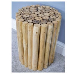 Boho Rustic Solid Light Teak Drift Wood Round Side Table Stool