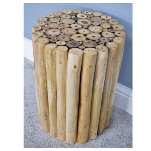 Boho Rustic Solid Light Teak Drift Wood Round Side Table Stool