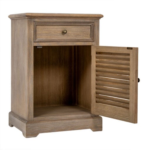 Hamptons Rustic Country Farmhouse 1 Drawer 1 Shutter Door Solid Light Wood Bedside Cabinet Side Table