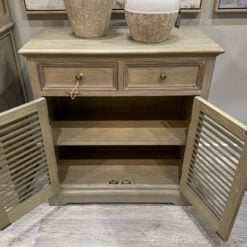 Hamptons Rustic Country Farmhouse 2 Drawer 2 Shutter Door Solid Light Wood Small Sideboard Cabinet 73cm