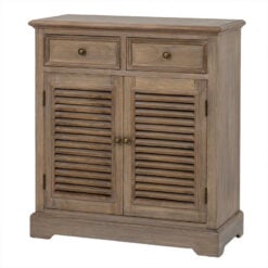 Hamptons Rustic Country Farmhouse 2 Drawer 2 Shutter Door Solid Light Wood Small Sideboard Cabinet 73cm