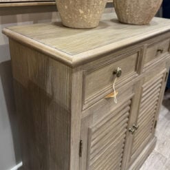 Hamptons Rustic Country Farmhouse 2 Drawer 2 Shutter Door Solid Light Wood Small Sideboard Cabinet 73cm