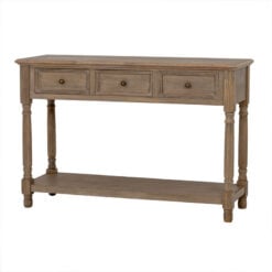 Hamptons Rustic Country Farmhouse 3 Drawer 2 Tier Solid Light Wood Large Console Table With Carved Legs 120cm