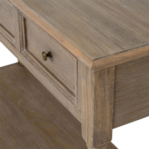 Hamptons Rustic Country Farmhouse 3 Drawer 2 Tier Solid Light Wood Large Console Table With Carved Legs 120cm
