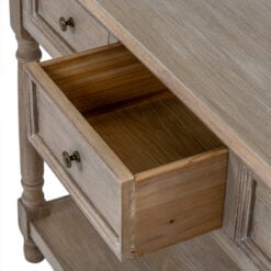 Hamptons Rustic Country Farmhouse 3 Drawer 2 Tier Solid Light Wood Large Console Table With Carved Legs 120cm
