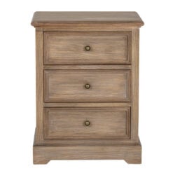 Hamptons Rustic Country Farmhouse 3 Drawer Solid Light Wood 3 Drawer Bedside Cabinet Side Table
