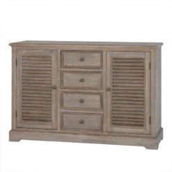 Hamptons Rustic Country Farmhouse 4 Drawer 2 Shutter Door Solid Light Wood Sideboard 122cm