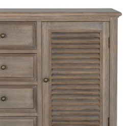 Hamptons Rustic Country Farmhouse 4 Drawer 2 Shutter Door Solid Light Wood Sideboard 122cm
