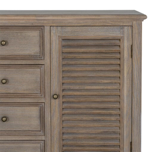 Hamptons Rustic Country Farmhouse 4 Drawer 2 Shutter Door Solid Light Wood Sideboard 122cm