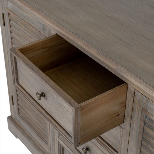 Hamptons Rustic Country Farmhouse 4 Drawer 2 Shutter Door Solid Light Wood Sideboard 122cm