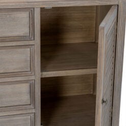 Hamptons Rustic Country Farmhouse 4 Drawer 2 Shutter Door Solid Light Wood Sideboard 122cm