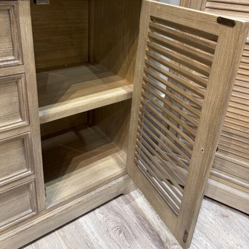 Hamptons Rustic Country Farmhouse Large 2 Part 2 Shutter Door 4 Drawer 2 Sliding Glass Door Solid Light Wood Display Cabinet Bookcase
