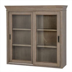 Hamptons Rustic Country Farmhouse Large 2 Part 2 Shutter Door 4 Drawer 2 Sliding Glass Door Solid Light Wood Display Cabinet Bookcase