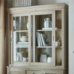 Hamptons Rustic Country Farmhouse Large 2 Part 2 Shutter Door 4 Drawer 2 Sliding Glass Door Solid Light Wood Display Cabinet Bookcase